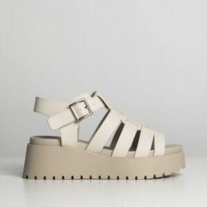 White Platform Sandals with Strappy Design and Chunky Sole